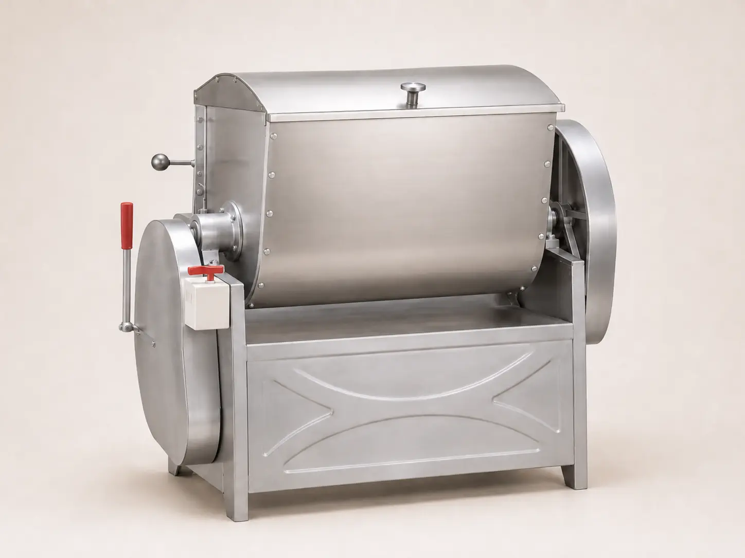 Commercial stainless-steel horizontal dough mixer with guarded mixing trough