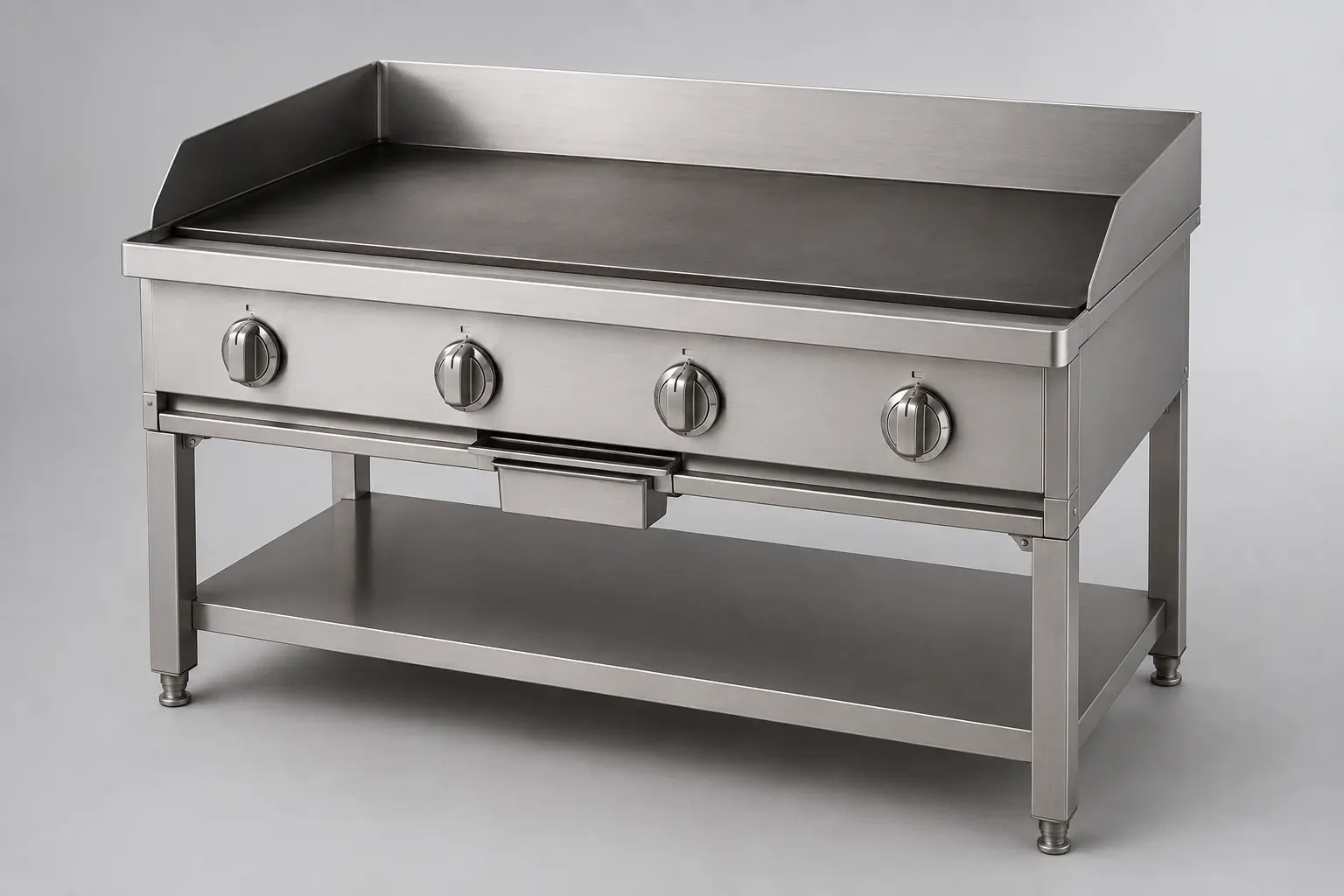 Commercial stainless-steel griddle and charbroiler for professional kitchens