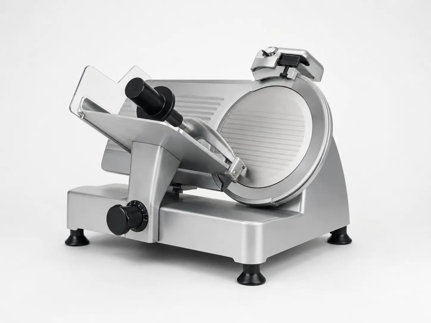 Commercial gravity-feed meat slicer for professional food preparation