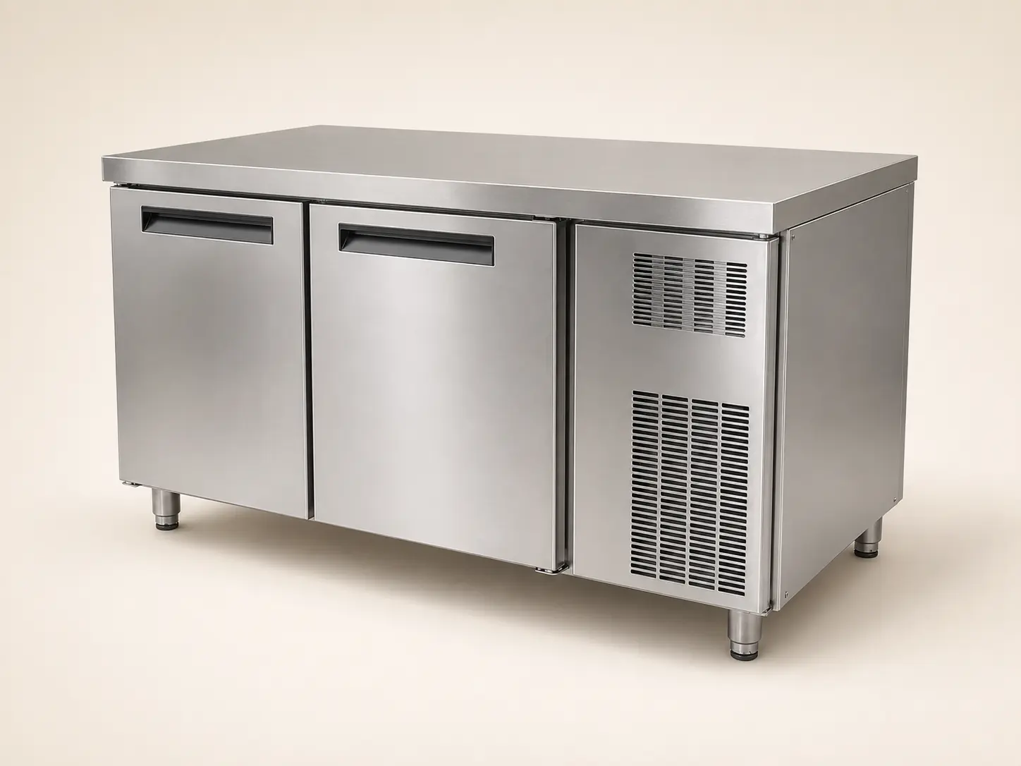 Commercial two-door stainless-steel refrigerated worktop with side ventilation
