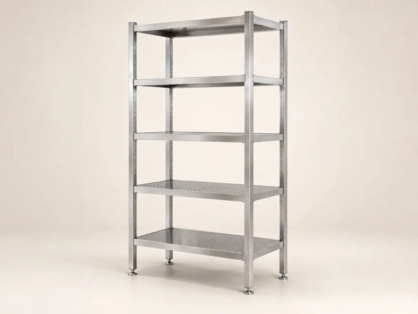 Commercial five-tier stainless-steel floor-standing shelving unit