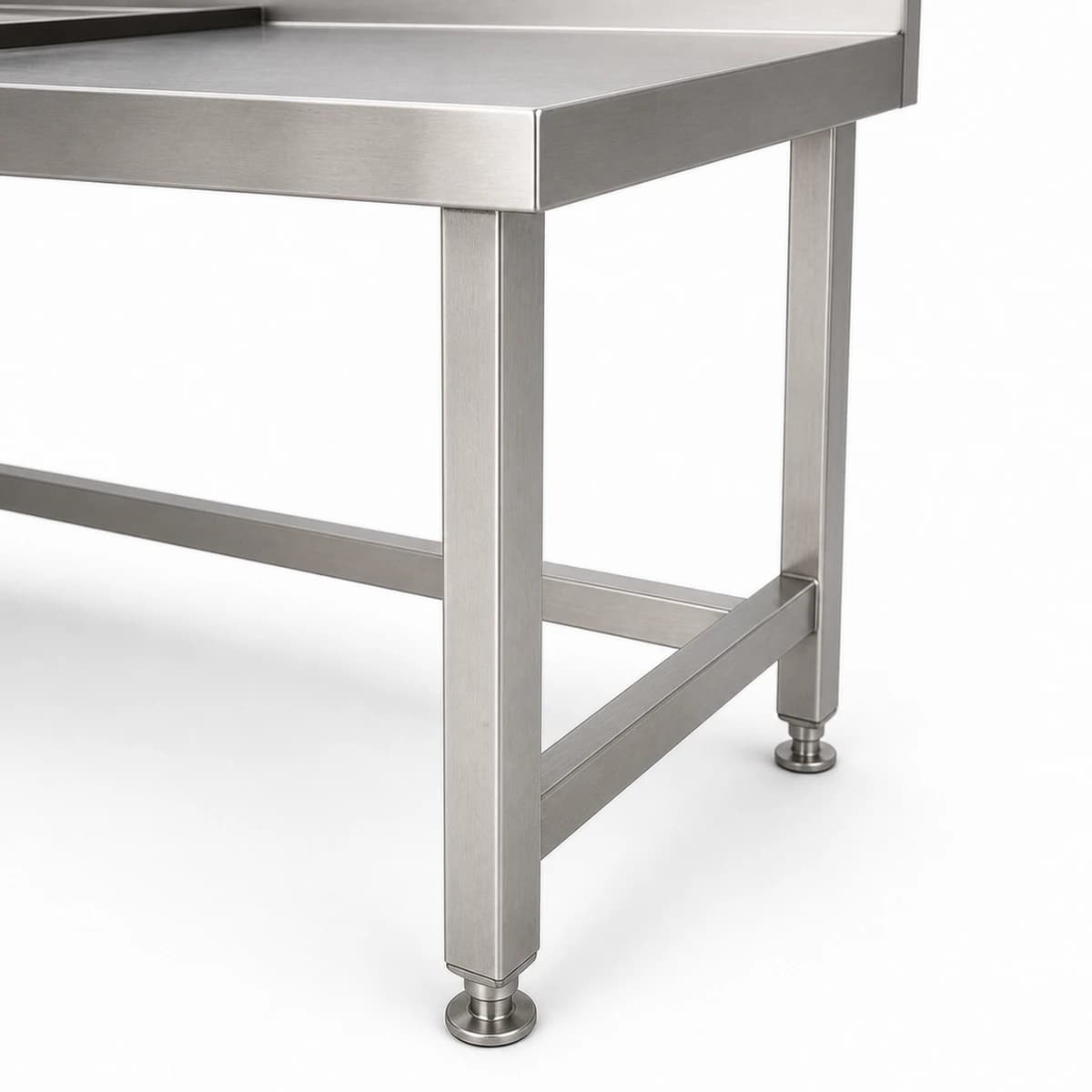 Close-up of the adjustable stainless steel foot and open support frame