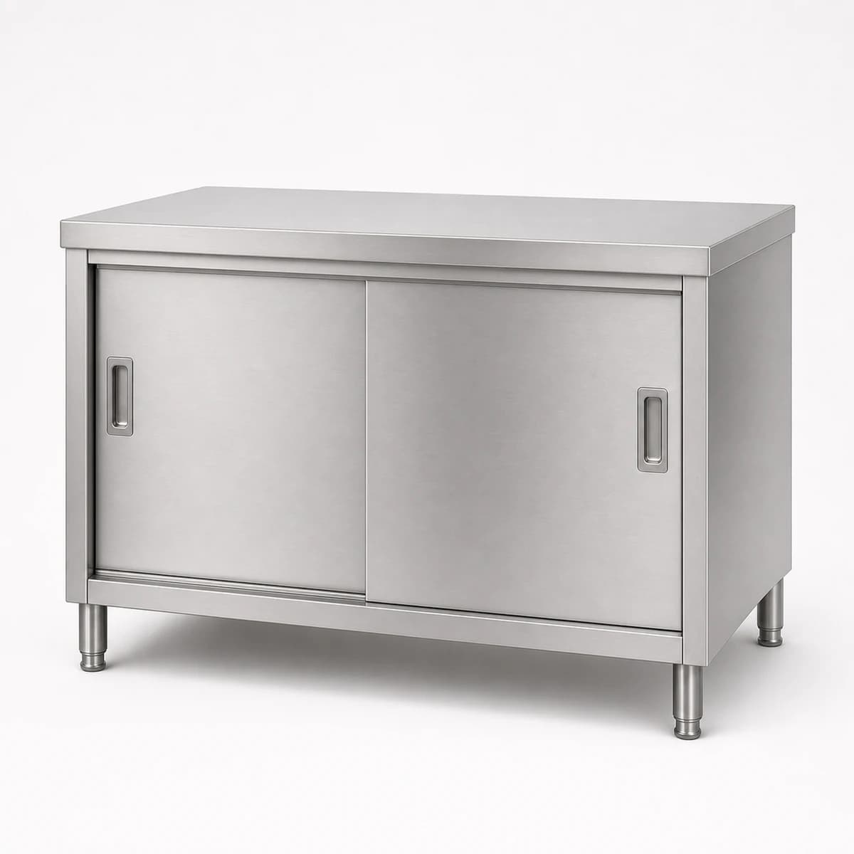 Stainless steel sliding door base cabinet with reinforced worktop and adjustable feet