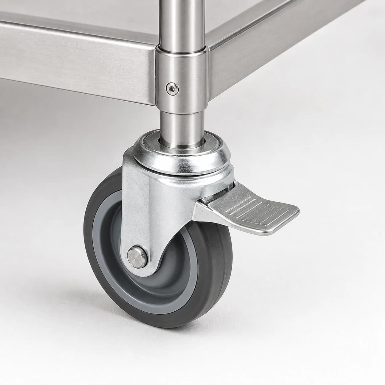 Stainless Steel Utility Trolley - Caster Brake Detail