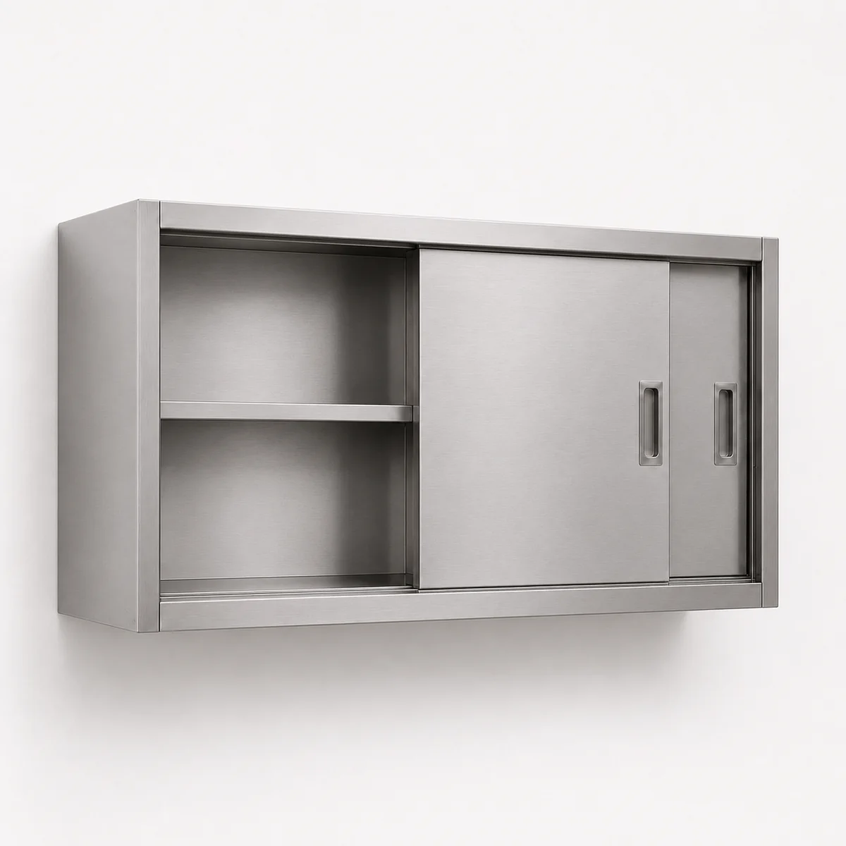 Stainless Steel Wall Cabinet - Open interior 45-degree detail